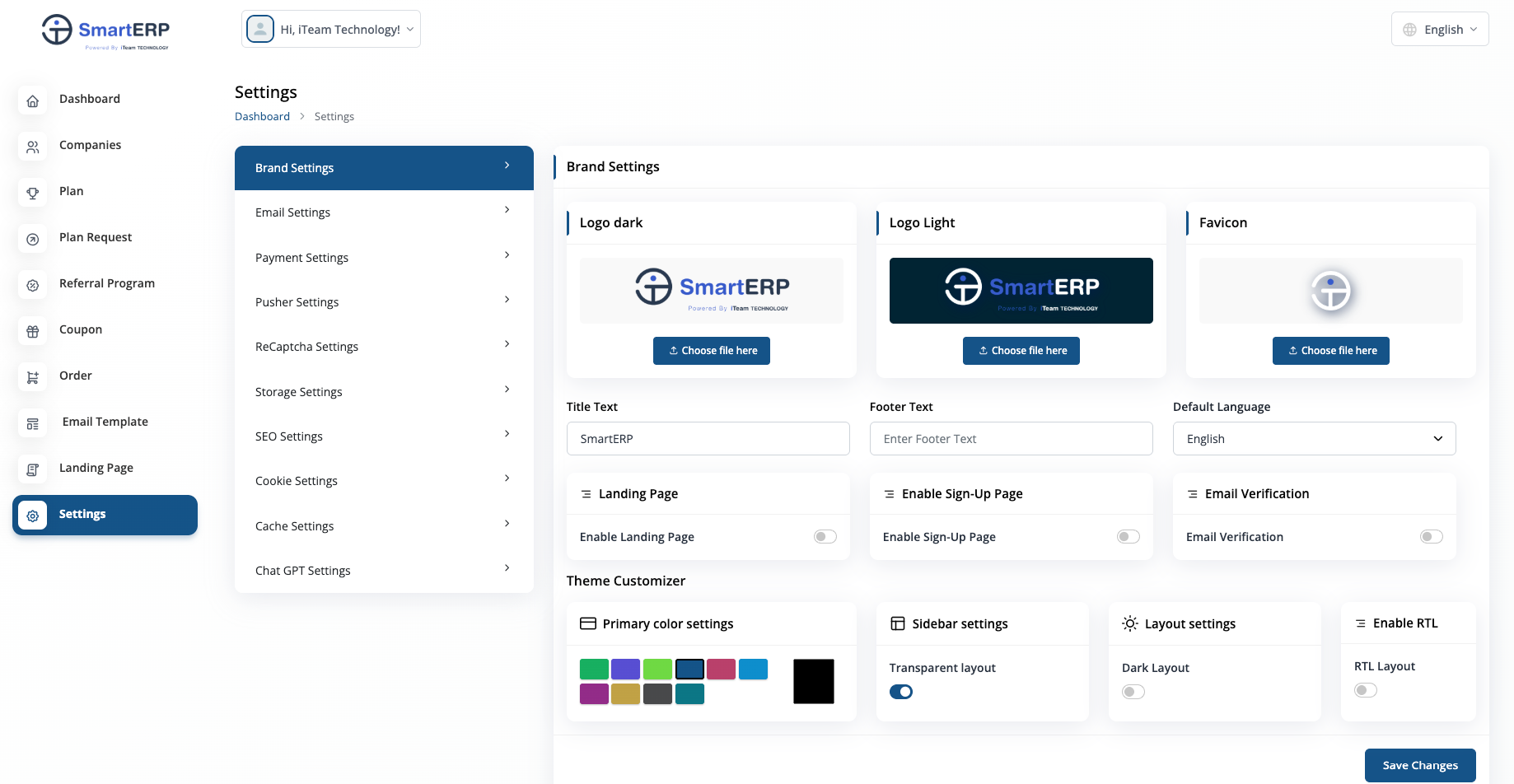 SmartERP Settings